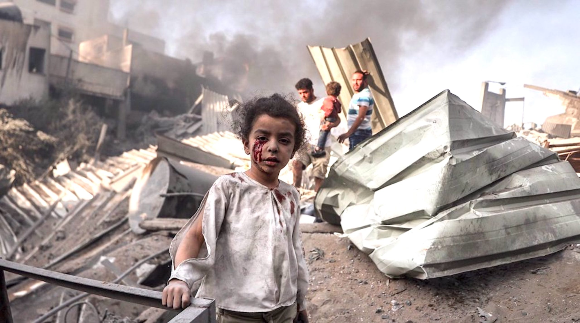 Child in bombed ruins