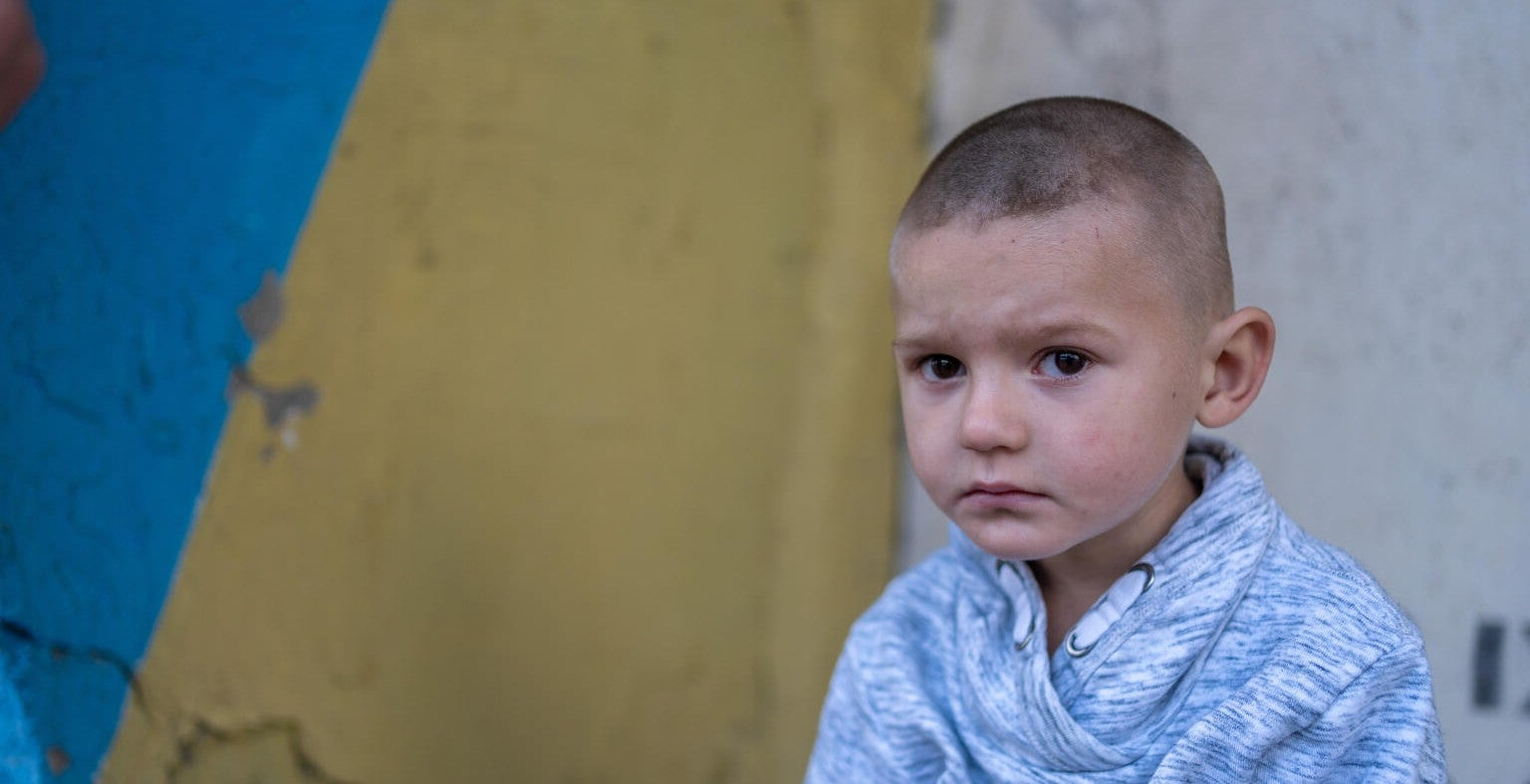 Ukrainian boy displaced by war